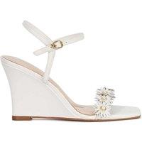 Dune London Leather Buckle Floral Strappy Wedge Sandals White