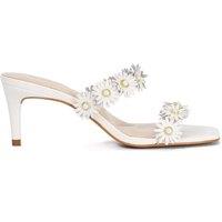 Dune London Leather Floral Kitten Heel Sandals White