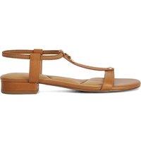 Dune London Leather Ankle Strap T Bar Block Heel Sandals Tan