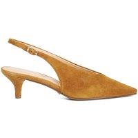 Dune London Leather Buckle Kitten Heel Slingback Shoes Camel