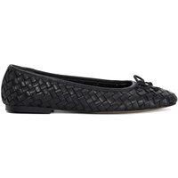 Dune London Wide Fit Leather Woven Flat Ballet Pumps Black
