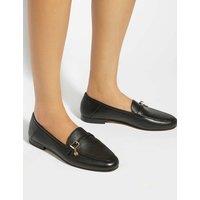 Dune London Leather Buckle Slip On Flat Loafers Black