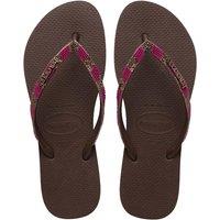 HAVAIANAS Embellished Sparkle Flat Flip Flops Dark Brown