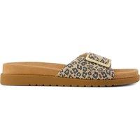 TOMS Animal Print Buckle Footbed Flatform Sliders Beige