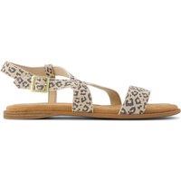 TOMS Suede Animal Print Ankle Strap Flat Sandals Beige