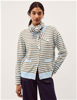 Monsoon Striped Scarf Button Front Cardigan Blue Mix