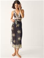 Monsoon Printed Midi Beach Cover Up Sarong Black Mix