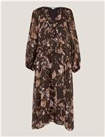 Floral Notch Neck Ruffle Midi Smock Dress