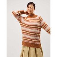Monsoon Striped Funnel Neck Longline Jumper with Wool Navy Mix