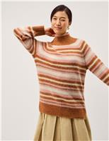 Striped Funnel Neck Longline Jumper with Wool