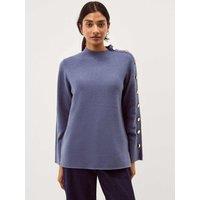 Monsoon Funnel Neck Button Detail Jumper Blue