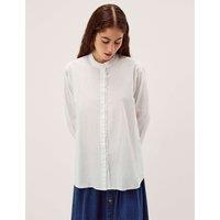 Monsoon Pure Cotton Frill Neck Button Through Shirt White