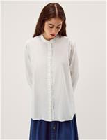 Pure Cotton Frill Neck Button Through Shirt