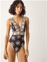 Monsoon Tanya Sun Print Plunge Swimsuit Black Mix