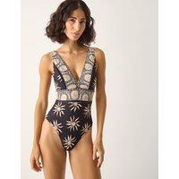 Monsoon Tanya Sun Print Plunge Swimsuit Black Mix