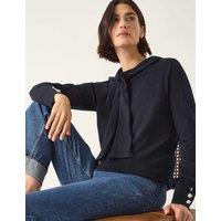 Monsoon Tie Neck Button Detail Jumper Chocolate