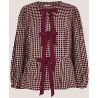 Monsoon Check Tie Front Peplum Blouse Cherry Red