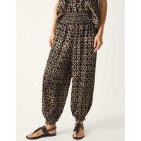 Monsoon Print Cuffed Beach Trousers Black