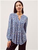 Monsoon Cotton Rich Jersey Printed Top Blue Mix