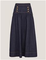 Monsoon Denim Button Detail Midi Skirt Indigo