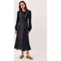 Monsoon Floral Tie Neck Midi Tea Dress Navy Mix