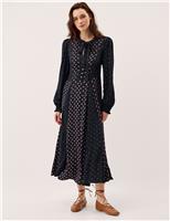 Floral Tie Neck Midi Tea Dress