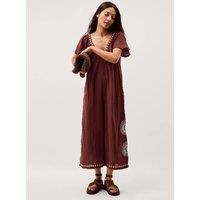 Monsoon Pure Cotton Embroidered Short Sleeve Jumpsuit Brown