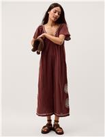 Pure Cotton Embroidered Short Sleeve Jumpsuit