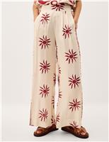 Monsoon Sun Print Wide Leg Trousers Ivory Mix