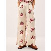Monsoon Sun Print Wide Leg Trousers Ivory Mix