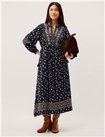 Jersey Printed Notch Neck Midi Tea Dress