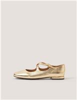 Monsoon Metallic Buckle Flat Pumps Gold