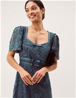 Lace Square Neck Midi Shift Dress