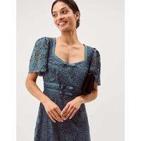 Monsoon Lace Square Neck Midi Shift Dress Navy Mix