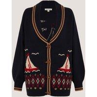 Monsoon Cotton Rich Boat Cardigan Navy Mix