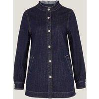 Monsoon Denim Frill Collar Longline Jacket Indigo