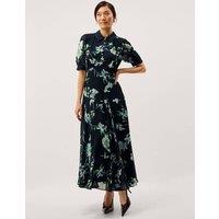 Monsoon Floral Button Front Midi Tea Dress Navy Mix
