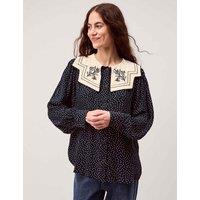Monsoon Polka Dot Collared Top Navy Mix