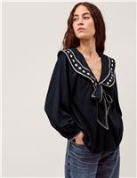 Embroidered Collared Top