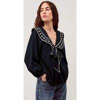 Monsoon Embroidered Collared Top Navy