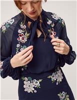 Embroidered High Neck Midi Tea Dress