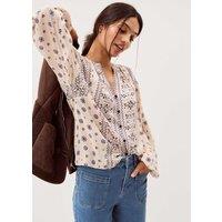 Monsoon Printed V-Neck Top Ivory Mix