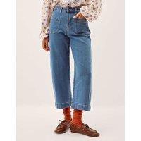 Monsoon High Waisted Wide Leg Cropped Jeans Light Blue