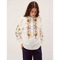 Monsoon Pure Cotton Embroidered High Neck Top White