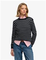 Striped Crew Neck Button Detail Jumper