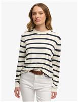 Superdry & Co Striped Crew Neck Button Detail Jumper Cream Mix