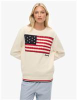 Superdry & Co Cotton Rich Americana Flag Relaxed Jumper Cream Mix