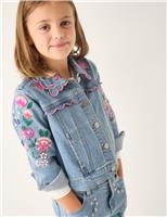 Denim Floral Embroidered Frill Jacket (3-15 Yrs)