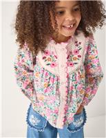 Pure Cotton Floral Scallop Collar Blouse (3-13 Yrs)