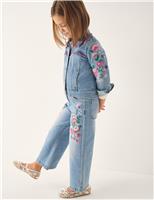 Denim Sequin Floral Embroidery Wide Leg Jeans (3-15 Yrs)